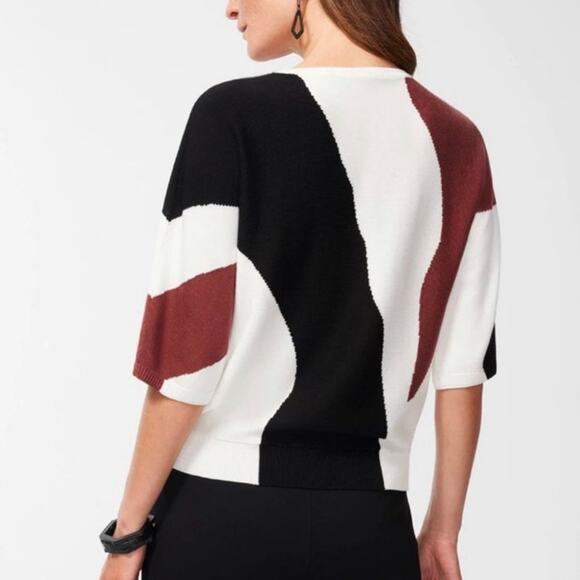 Chico's Abstract Print Intarsia Sweater Sz 1 (M) Pullover Dolman Sleeves Classic - Picture 2 of 9